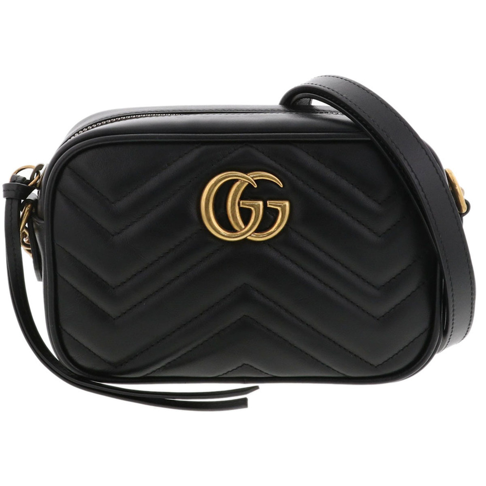 GUCCI Quilted Bag Shoulder Leather Black